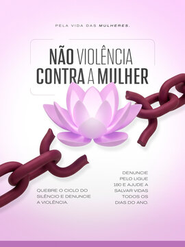 N&atilde;o Viol&ecirc;ncia Contra a Mulher L&oacute;tus Corrente Post Card Insta Template Banner