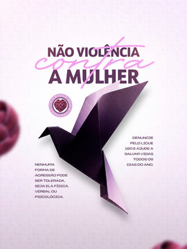 N&atilde;o Viol&ecirc;ncia Contra a Mulher Origami Roxo Post Card Insta Template Banner