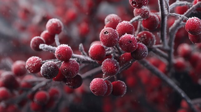 red berries covered in frost and snow,