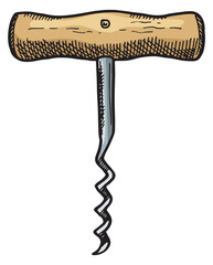 Obraz premium Retro corkscrew with wooden handle. Hand wine opener