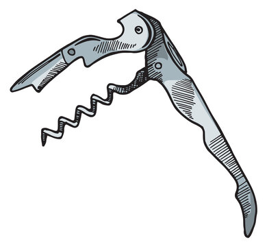 Metal corkscrew color sketch. Spiral mechanic wine tool