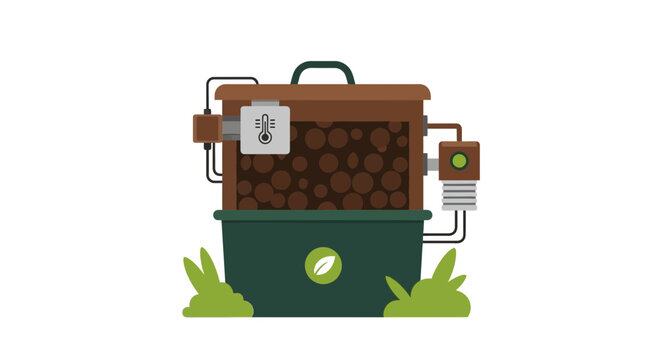 Smart Compost Bin Illustration for Sustainable Food Waste Recycling and Urban Gardening - Eco-Friendly Technology Concept