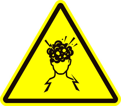 Headache warning sign featuring a stylized person with an exploding head icon for safety and health