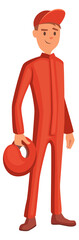 Obraz premium Racer cartoon character. Man in red racing suit and helmet