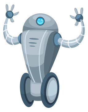 Wheeled robot with funny mechanical arms cartoon character