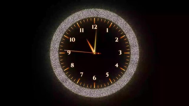 Glowing analog clock in the dark, time abstract concept, glowing dial with numbers, minimalist design, futuristic timekeeping