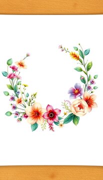 Delicate Watercolor Wreath with Wildflowers and Eucalyptus Leaves, design, digital art