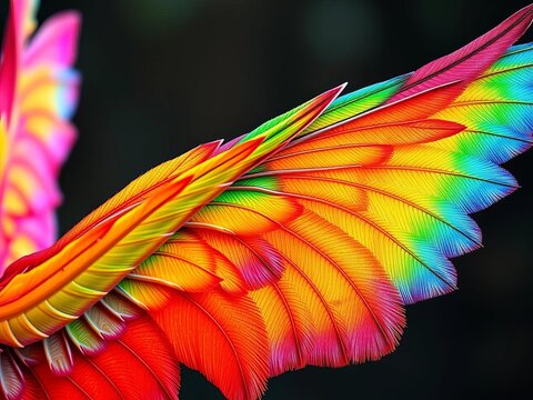 Rainbow-hued elf winglets with intricate details, colorful, whimsical