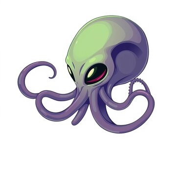 Simple vector illustration of alien head with multiple tentacles, isolated on white background, multiple, isolated