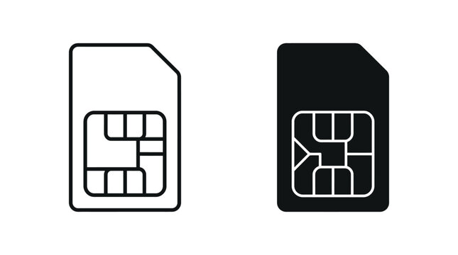 Sim card icon set in outline and solid style vector illustration