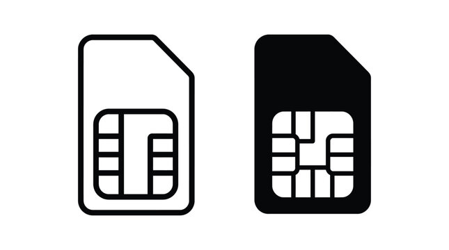 Sim card vector icon in outline and solid style