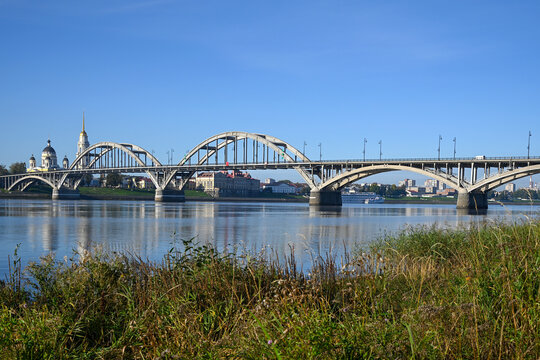 Bridge over the Volga River overlooking the historical center of Rybinsk, Yaroslavl Region, Russia