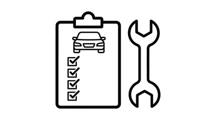 Fototapeta premium Car maintenance checklist icon with wrench in outline and solid vector