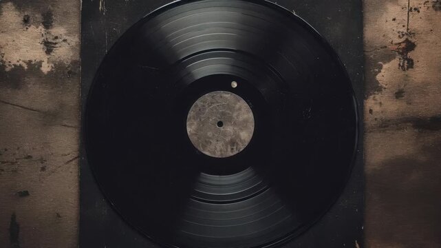 Top View of a Vintage Vinyl Record on a Textured Metallic Surface