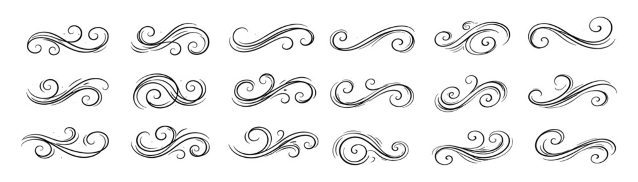 Decorative flourish collection with elegant swirls, curved ornaments, calligraphic scrolls and vintage hand drawn design elements