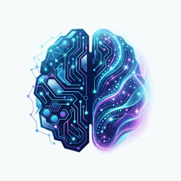 Digital brain illustration with circuits and abstract waves  