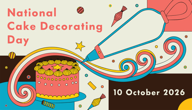 National cake decorating day banner with colorful icing piped vector illustration