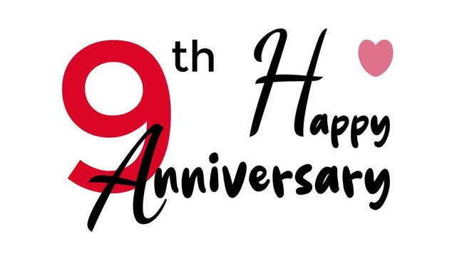 Happy 9th anniversary with red numbers and a spinning heart.