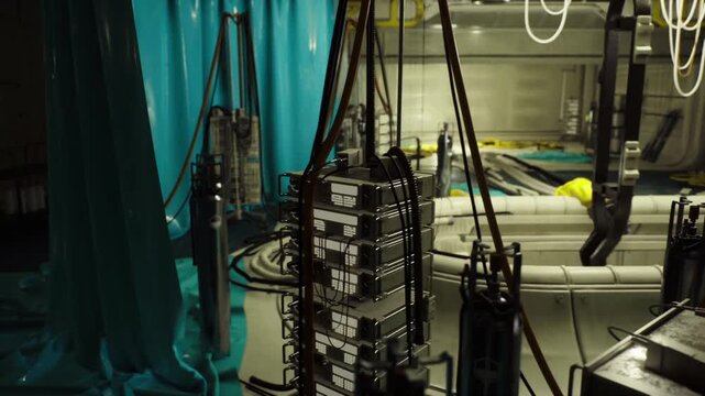 Dimly lit rack with fiber, interconnect modules, labeled ports, cloudready infrastructure energy lines, edge deployment mood, careful splicing and configuration