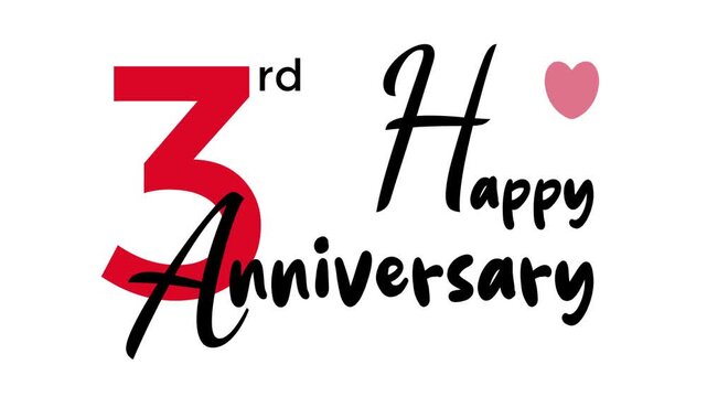 Happy 3rd anniversary with red numbers and a spinning heart.