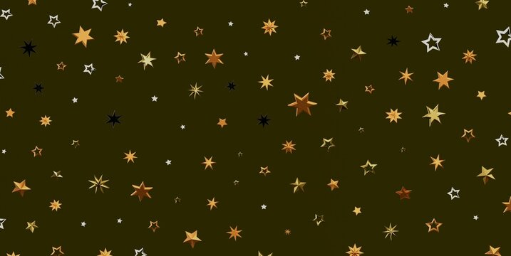 Luxury seamless pattern of gold, black, and white stars on a dark green background.