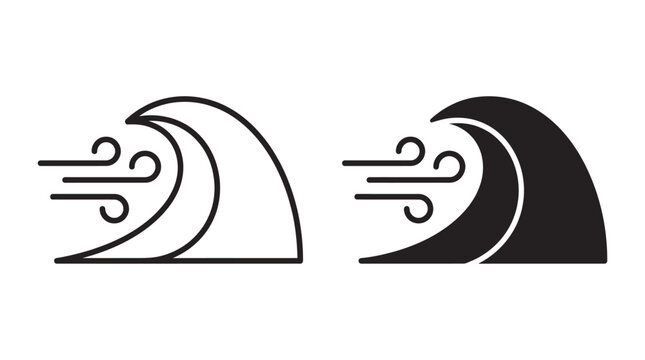 Ocean wave icon in outline and solid style vector illustration