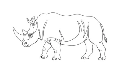 Continuous one single minimal line drawing of a Rhino © vector