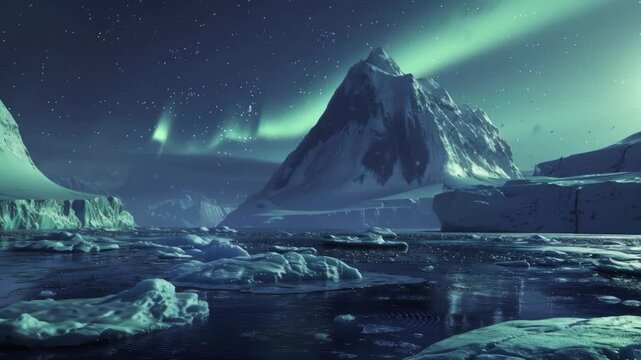 Majestic Arctic Landscape with Icy Mountains and Aurora Borealis
