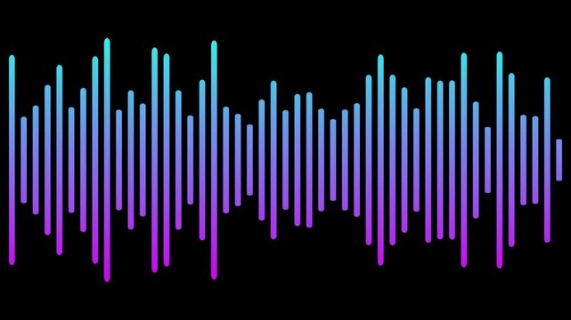 Digital Audio spectrum animation with colorful sound waves meter Lines audio wave visualisation on black screen background. Audio spectrum, Audio Visualizer, Music equaliser. 4k animation