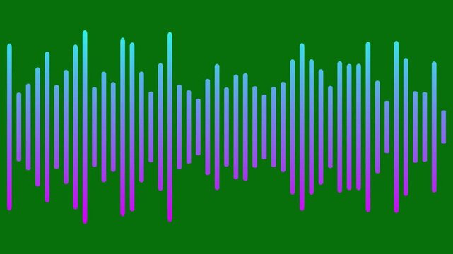Digital Audio spectrum animation with colorful sound waves meter Lines audio wave visualisation on green screen background. Audio spectrum, Audio Visualizer, Music equaliser. 4k animation