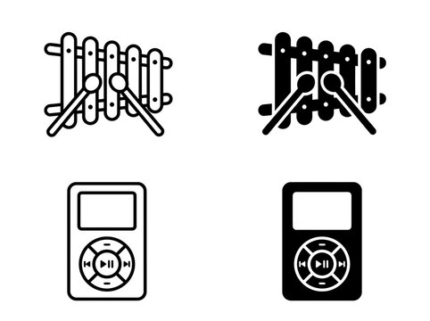 Music instrument and technology icons showing xylophone with mallets