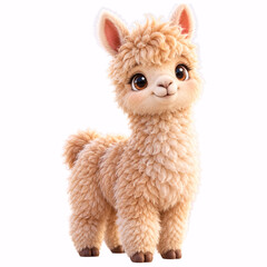 Obraz premium Cute Fluffy Alpaca Character 3D CGI Render Isolated on White Background with Soft Cream Wool and Friendly Expression