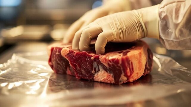 Chef Preparing Raw Ribeye Steak in Kitchen