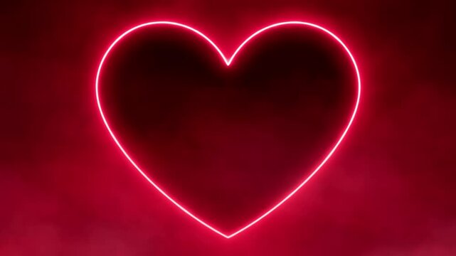 Red Neon Heart Frame Glowing with Fog Smoke Animation, Romantic Love Shape Valentine's Day and Wedding Videos Motion Background