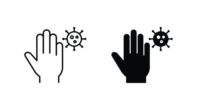 Human hand and virus icons vector illustration in outline and solid