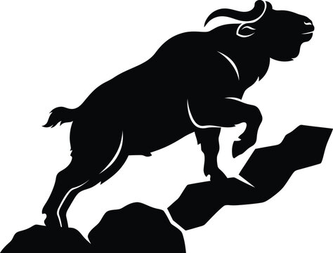 Black Takin Climbing Mountain Vector