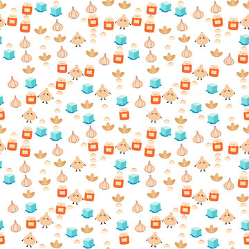 Cute cartoon garlic and jam jars pattern