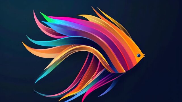 Stylized Abstract Rainbow Fish with Flowing Fins and Tail