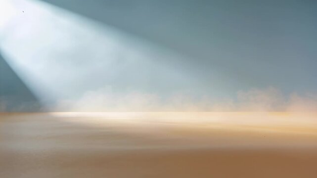 Casting angled light shaft entering upper left lighting stage floor and creating haze with two dots