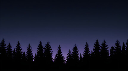 Fototapeta premium Dark pine tree forest silhouette against a starry night twilight sky with silhouette