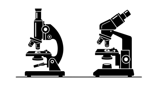 Microscope Silhouette Set: Laboratory Equipment for Science, Biology and Medical Research