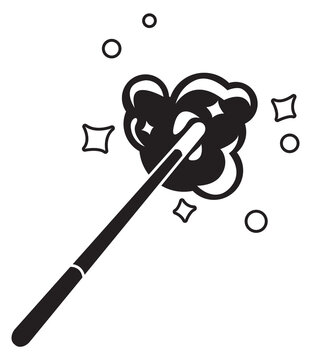 Magic wand black icon. Miracle effect symbol