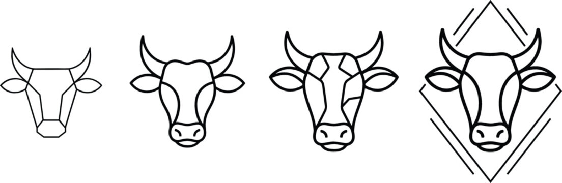 Cow head bull logo vector icons set with abstract geometric line art animal symbols