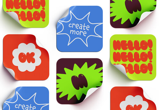 Scattered Square Sticker Mockup Set Collection Isolated