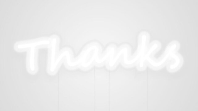 Glowing Neon Sign Displays Thanks on White Background