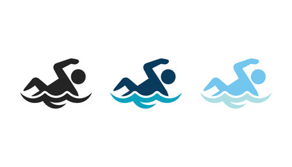 Obraz premium Swimming icons set, sport symbols, vector illustration