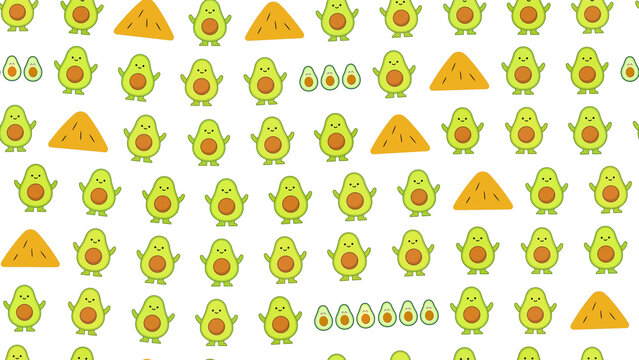 Cartoon avocado and tortilla chip pattern