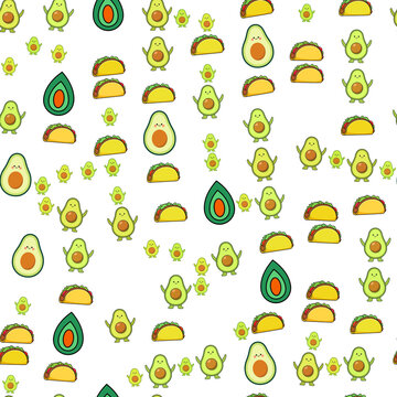 Cartoon Avocado and Taco Pattern