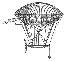 Retro airship sketch. Flying sky transport drawing © ONYXprj