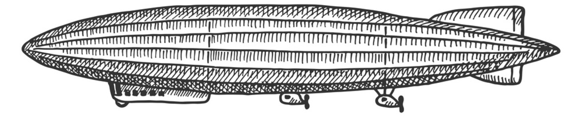 Flying zeppelin. Hand drawn airship. Dirigible sketch © ONYXprj